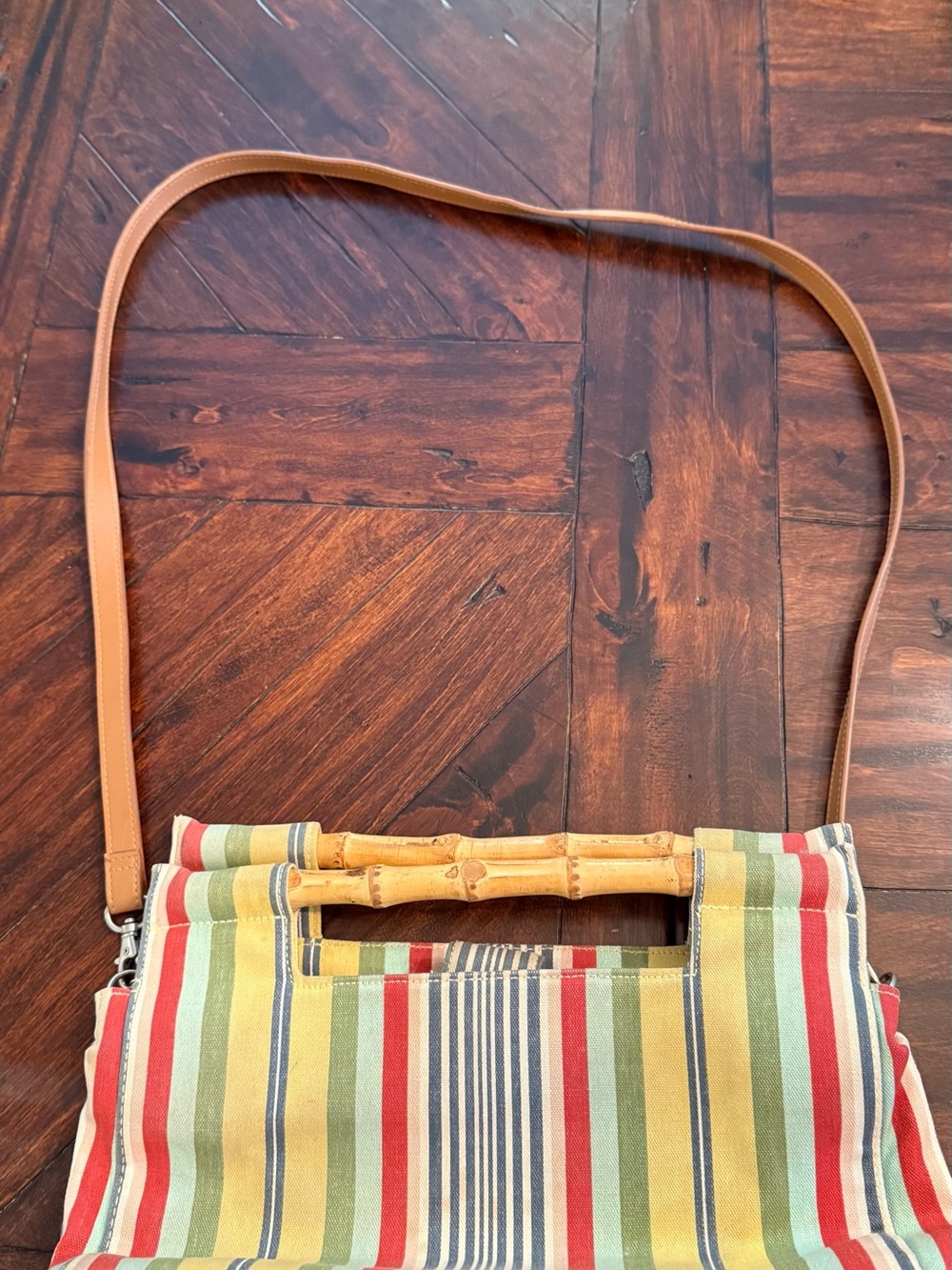 Fossil Multicolor Striped Canvas Shoulder Bag with Tan Strap